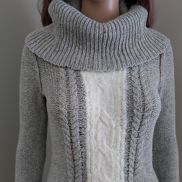 anthropologie If It Were Me gray wool cowl neck cable knit sweater dress tunic - Picture 2 of 13
